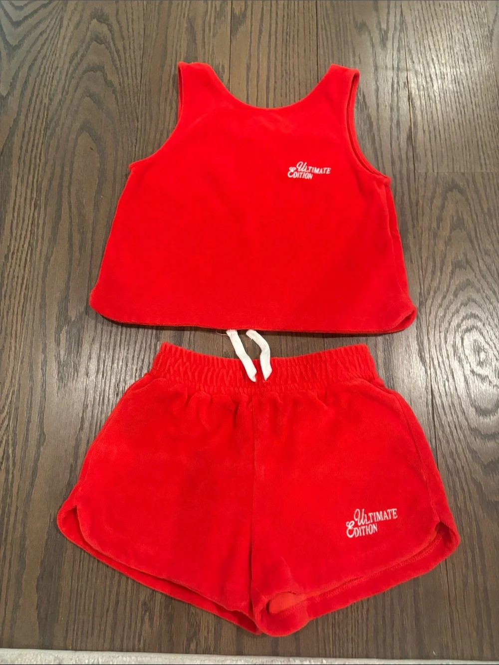 Zara Kids Red Velour Tank & Shorts Set